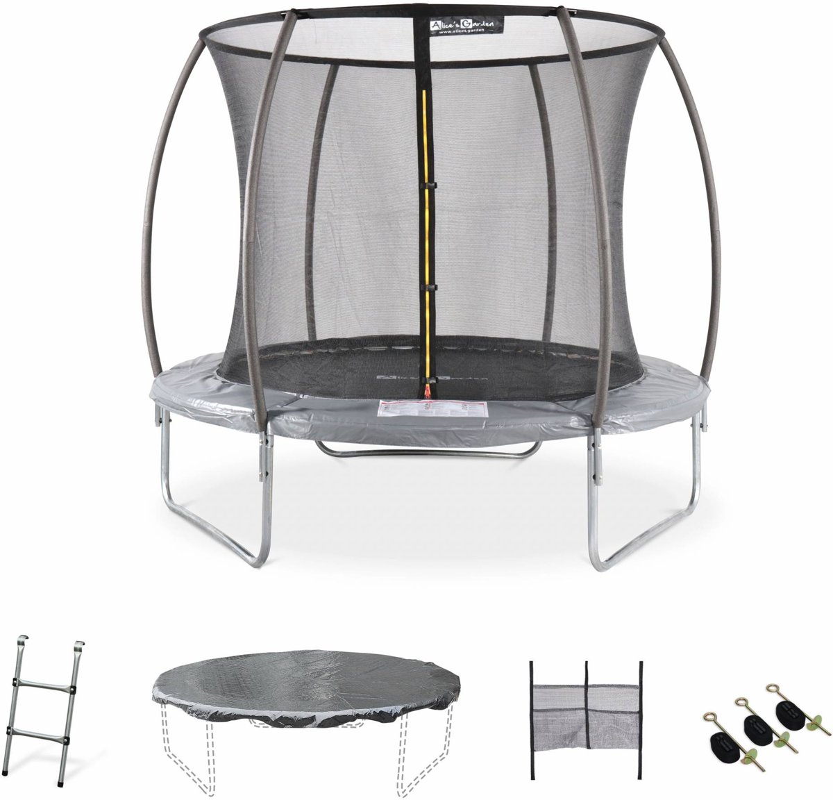 Trampoline Ø 250cm – Pluton Inner  XXL-  veiligheidsnet, ladder, dekzeil, verankeringskit en opbergnet voor schoenen - 2,5m 250 cm